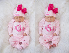 Baby Girl Monogrammed Pink  Romper and Hat Set