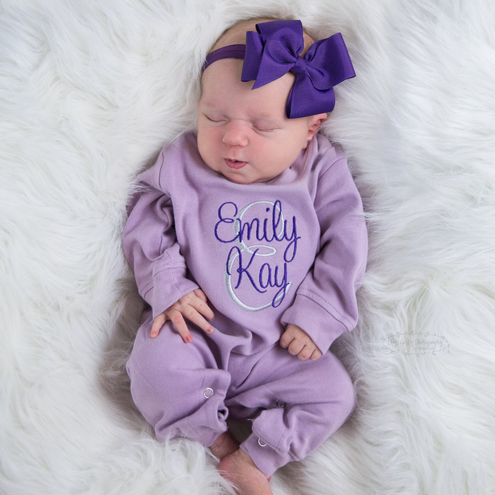 Purple Romper Baby Girl with Bow Headband – Junie Grace