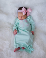 Mint Newborn Baby Girl Coming Home Gown with Bow Headband