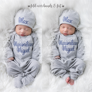 Newborn Baby Boy Coming Home Outfit - Cursive Font