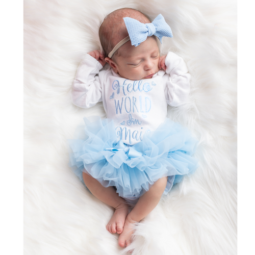 Baby Girl Hello World Outfit - Light Blue
