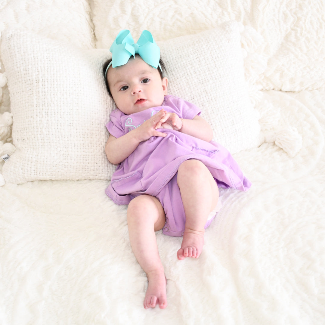 purple baby girl dress Lucy Puff Sleeve Lilac Baby Dress A Little Lacey
