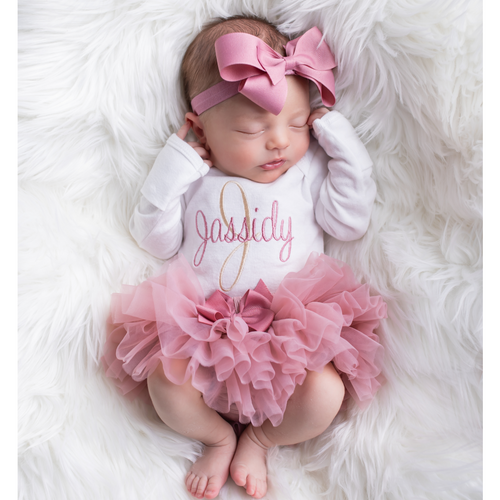 Baby Girl Tutu Dress Outfit Mauve and Beige