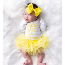 Baby Girl Hello World Outfit - Yellow