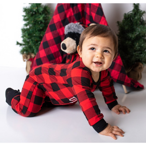 Boy's Red and Black Buffalo Plaid Personalized Christmas Pajamas