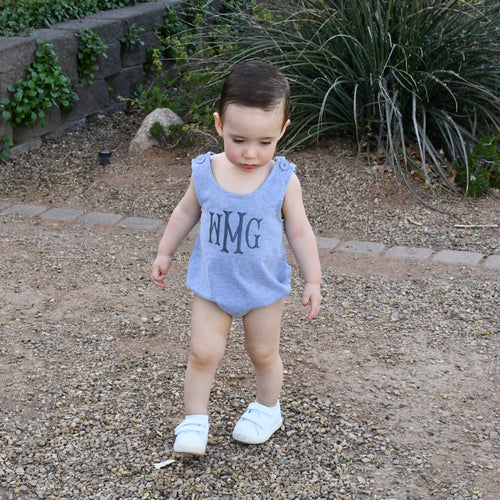 Monogrammed Baby Boy Summer Outfit- Gray