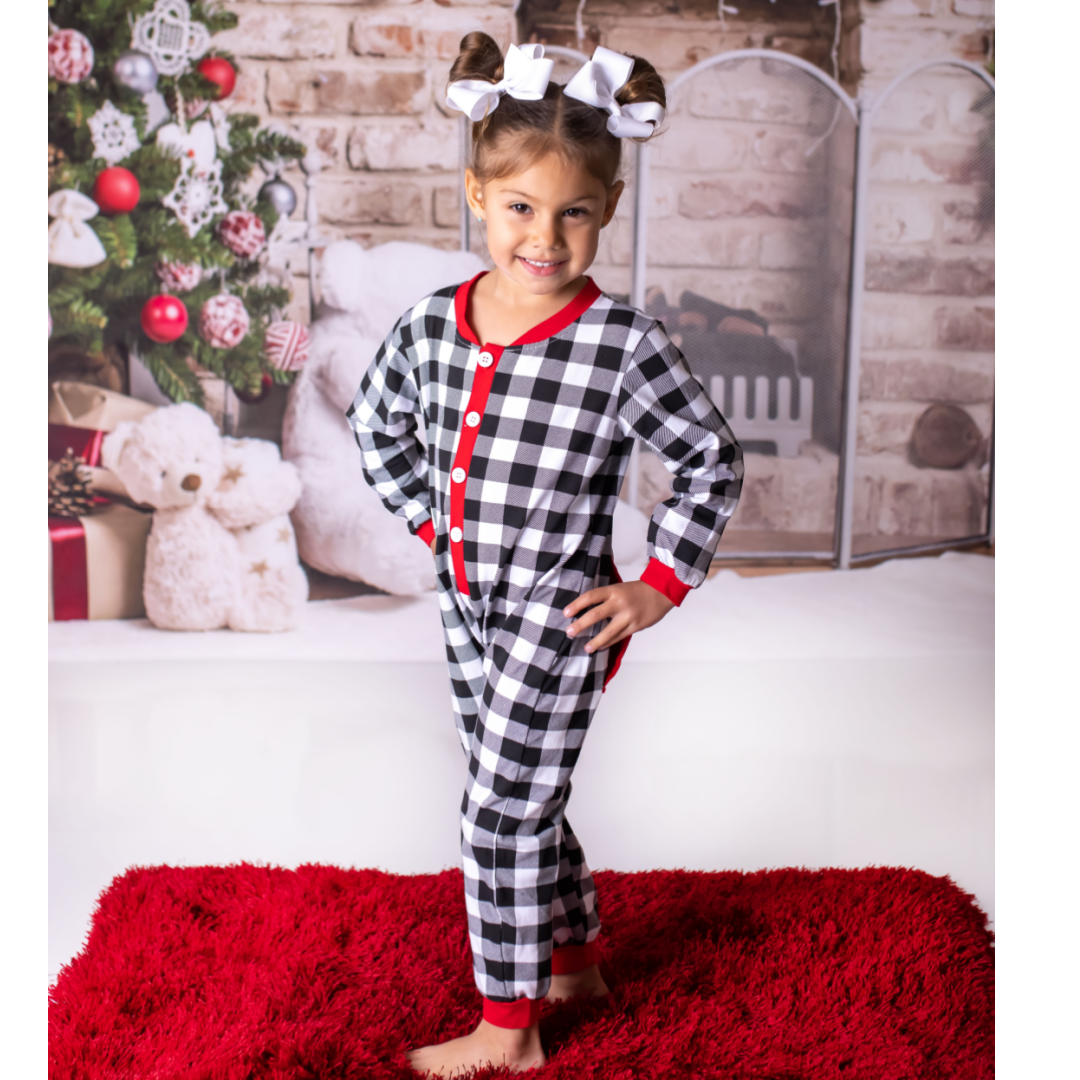 Girls Personalized Christmas Pajamas Buffalo Plaid Junie Grace