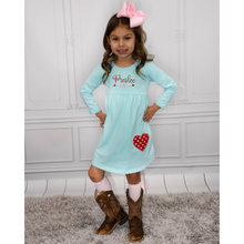 Girls Personalized Valentine's Day Dress - Aqua