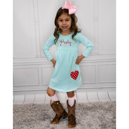 Girls Personalized Valentine's Day Dress - Aqua