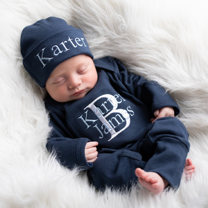 Monogrammed Baby Boy Outfit- Navy Blue